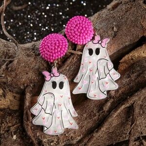 Cute Ghost Earrings with Pink Accents
